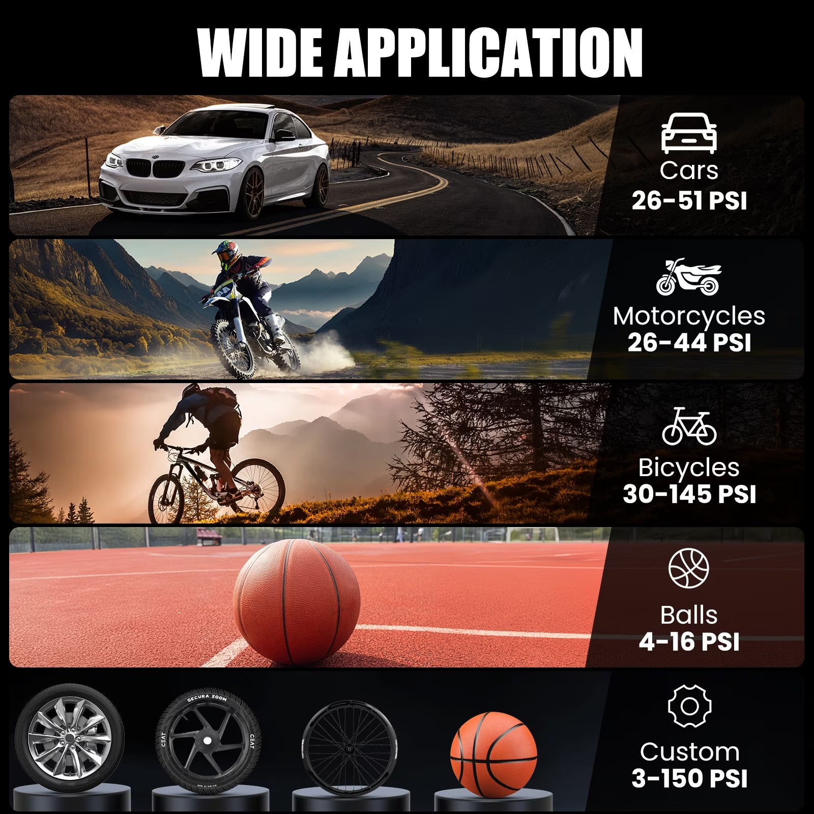 Tire Inflator Portable Air Compressor, 150PSI Cordless Bike Tire Pump with Auto-Shuts Off, 8000Mah Air Pump for Car Tires for Car, Bike, Ball