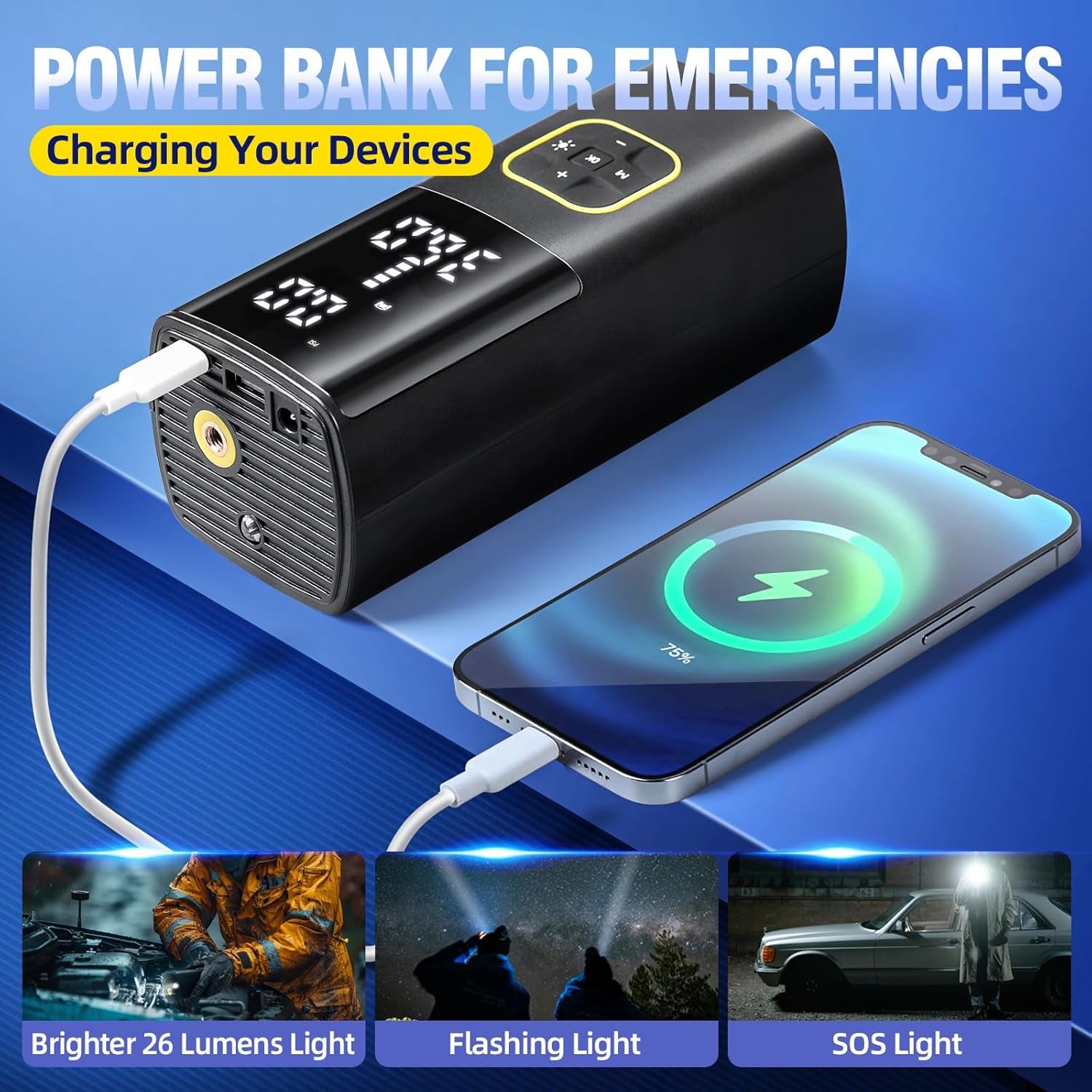 Cordless Tire Inflator 150PSI with Digital Gauge & LED Light - 9000Mah Battery