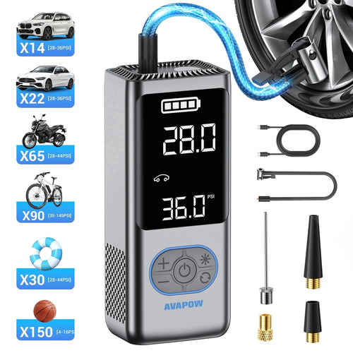 Cordless Tire Inflator Portable Air Compressor, Air Pump with LED Light and Digital Pressure Gauge, 150PSI, 8000Mah Long Range Battery, Electric Pump for Car Tires, Bike, Motorcycle