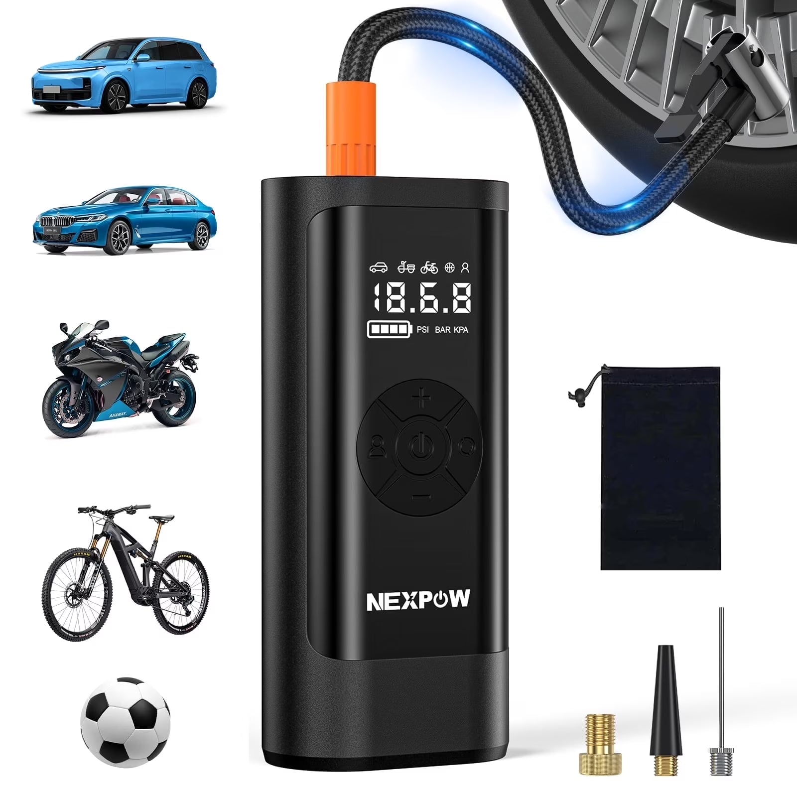 Tire Inflator Portable Air Compressor, 150PSI Cordless Bike Tire Pump with Auto-Shuts Off, 8000Mah Air Pump for Car Tires for Car, Bike, Ball