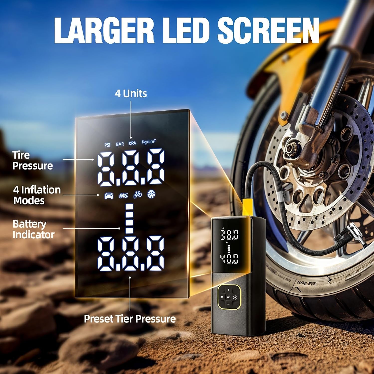 Cordless Tire Inflator 150PSI with Digital Gauge & LED Light - 9000Mah Battery