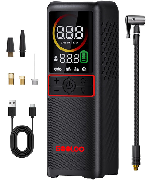 GT160 Cordless Tire Inflator - 160 PSI Portable Air Compressor with 7500mAh Battery, Auto Shutoff, and LED Digital Pressure Display for Cars, Bikes, Balls, and Motorcycles
