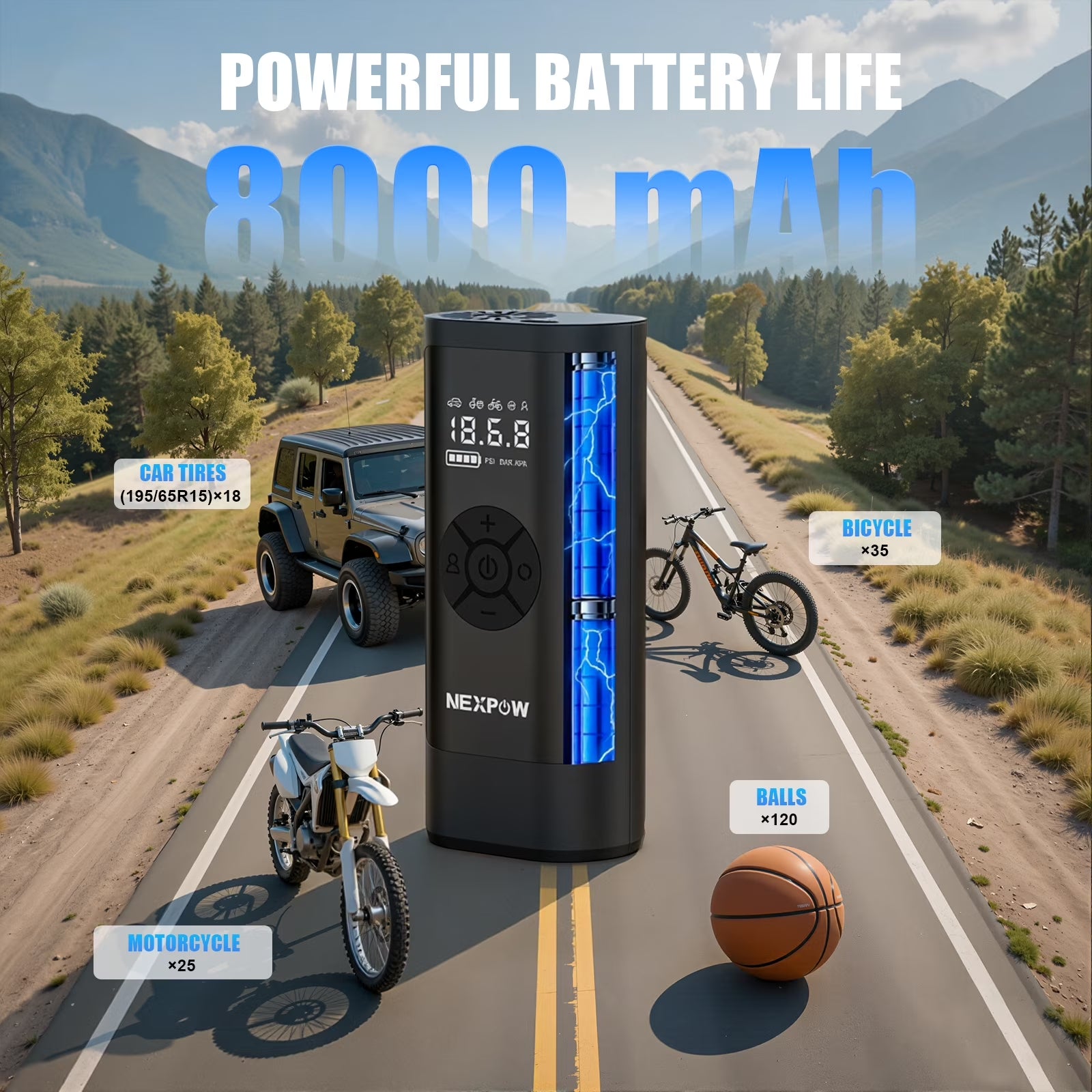 Tire Inflator Portable Air Compressor, 150PSI Cordless Bike Tire Pump with Auto-Shuts Off, 8000Mah Air Pump for Car Tires for Car, Bike, Ball