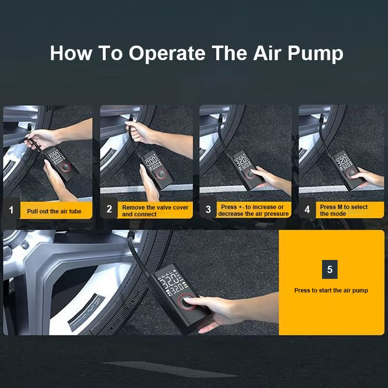 LEIBOO 150PSI Smart Air Pump Tire Inflator Portable Air Compressor with Digital Pressure Gauge for Car Bike Motorcycle Ball