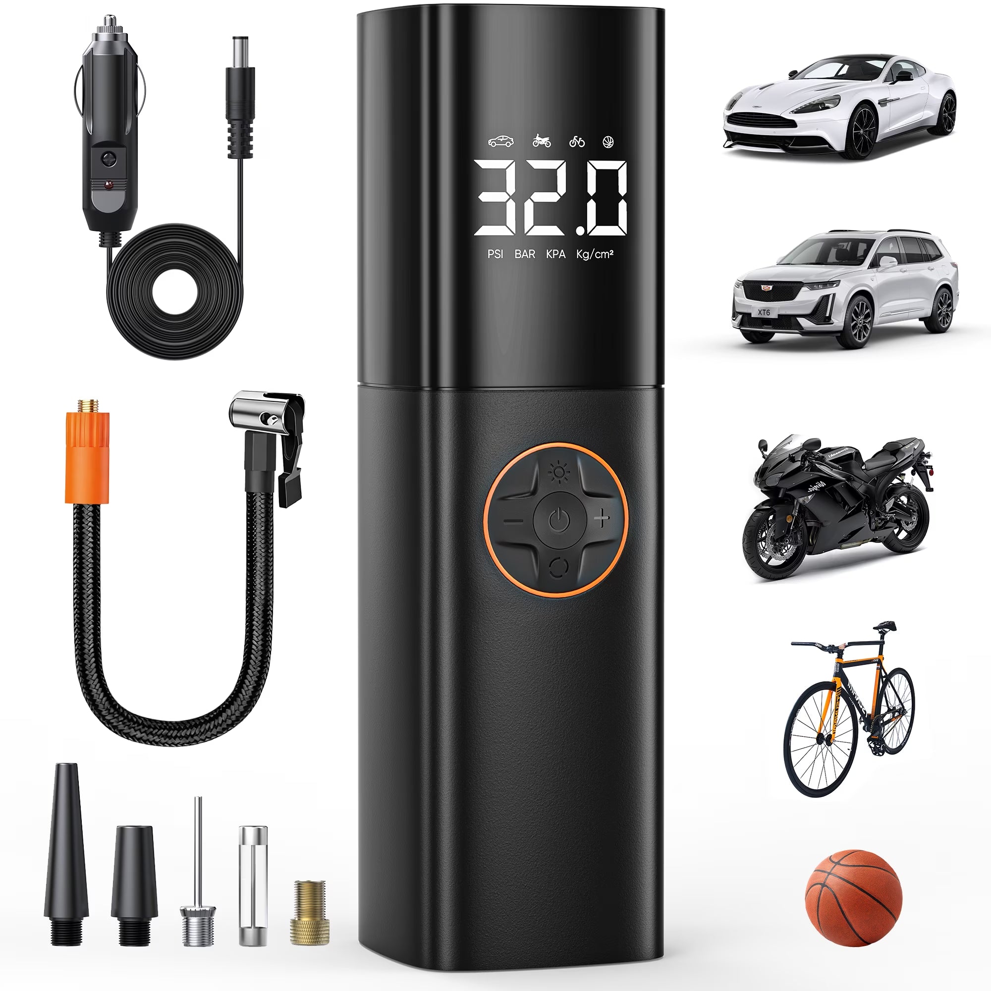 Tire Inflator Portable Air Compressor, Cordless 150PSI Car Air Pump with Digital Dual Screen, Small Car Tire Inflator with LED for Car, Bike, Ball